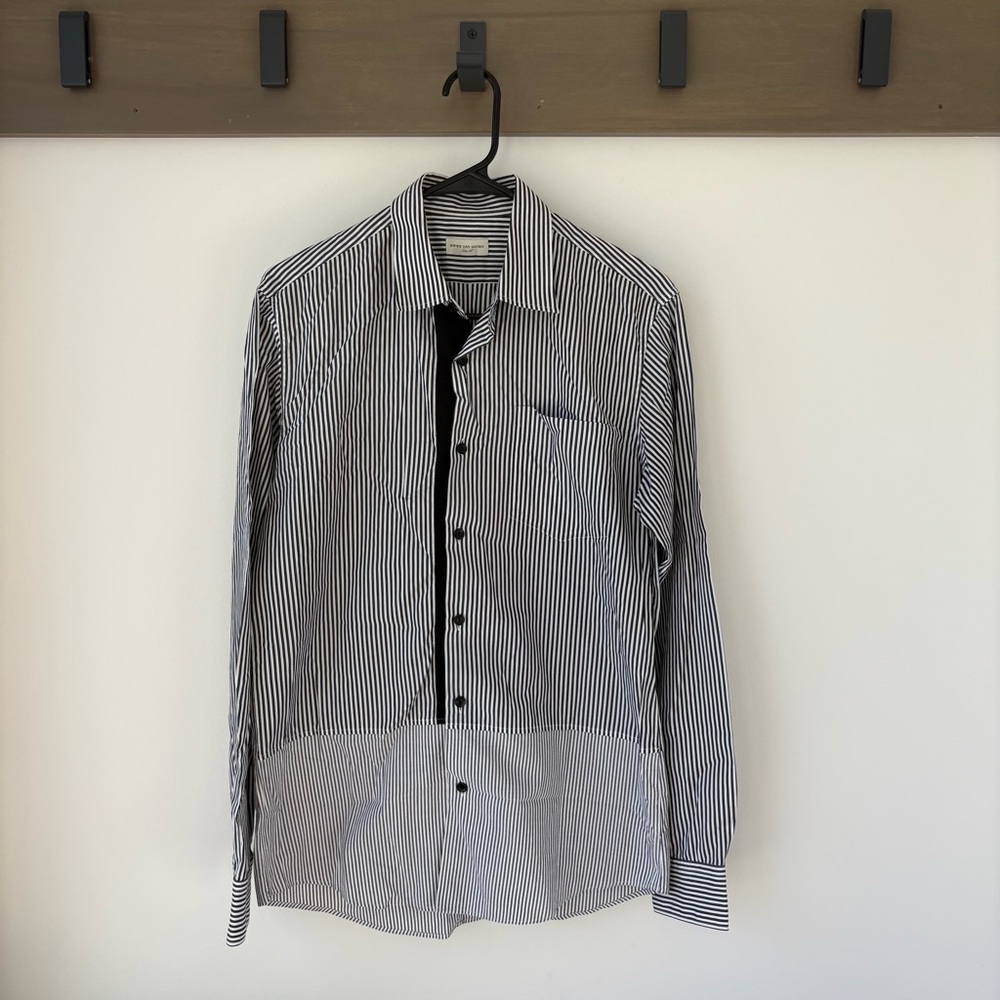 Dries Van Noten Black and White Striped Dress Shirt